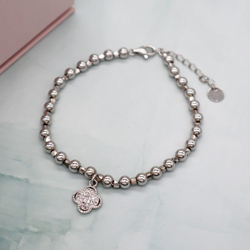 2022 China Factory Manufacture Wholesale OEM Custom beads flower CZ 925 sterling silver bracelet