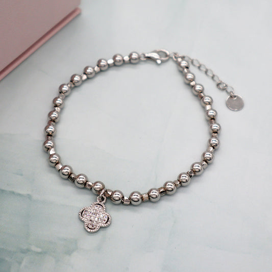 China Factory Manufacture Wholesale OEM Custom Beads Flower CZ 925 Sterling Silver Bracelet