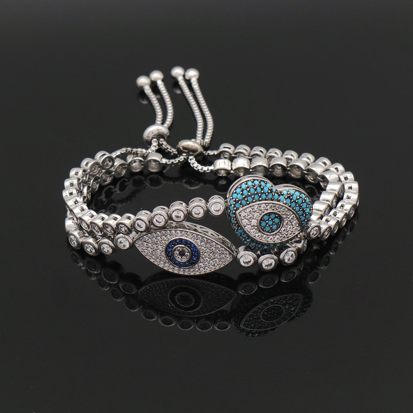 High Quality Elephant Hand Heart Eye Charm bangle bracelet jewelry set Micro Pave CZ rhodium luxury evil eyes bracelet for women