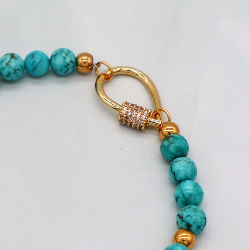 Fashion designed OEM Factory Manufacture gold color plated water drop CZ brass closure turquoise bracelet