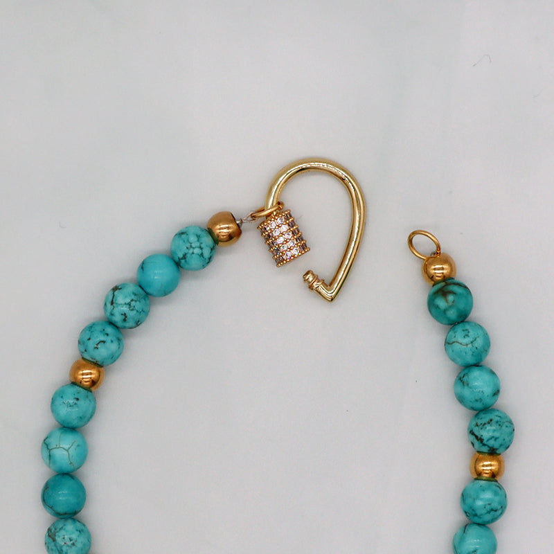 Fashion designed OEM Factory Manufacture gold color plated water drop CZ brass closure turquoise bracelet