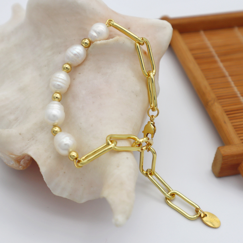 Lobster buckle 14k gold plated stainless steel fresh water pearl natural pearl beads bracelet women