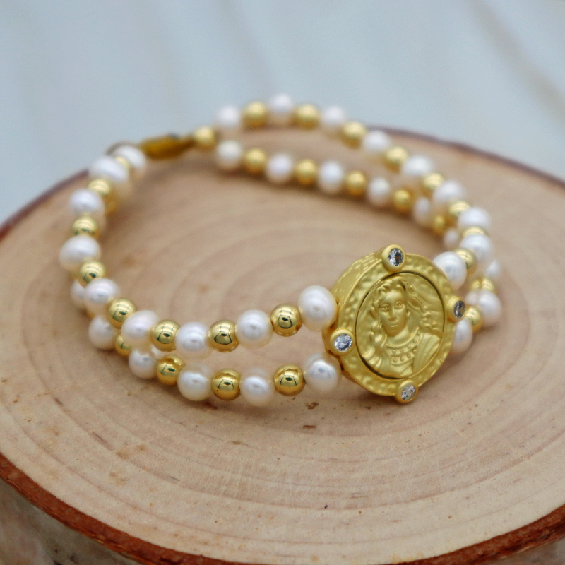 latest design gold plated bead with charms woman jewelry fresh water natural pearl bracelet wholesales
