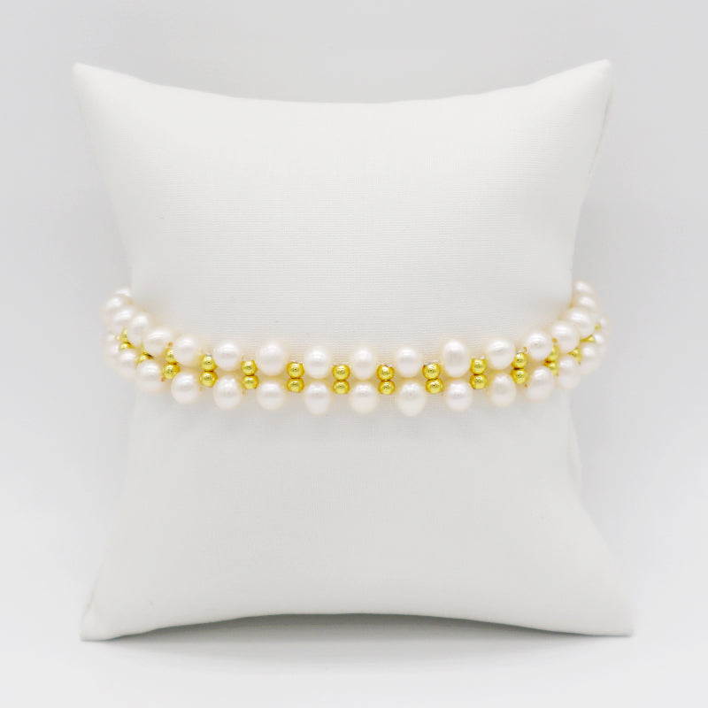 new arrival round bead manufacturer sale new design brass beads small round white fresh water pearl bracelet