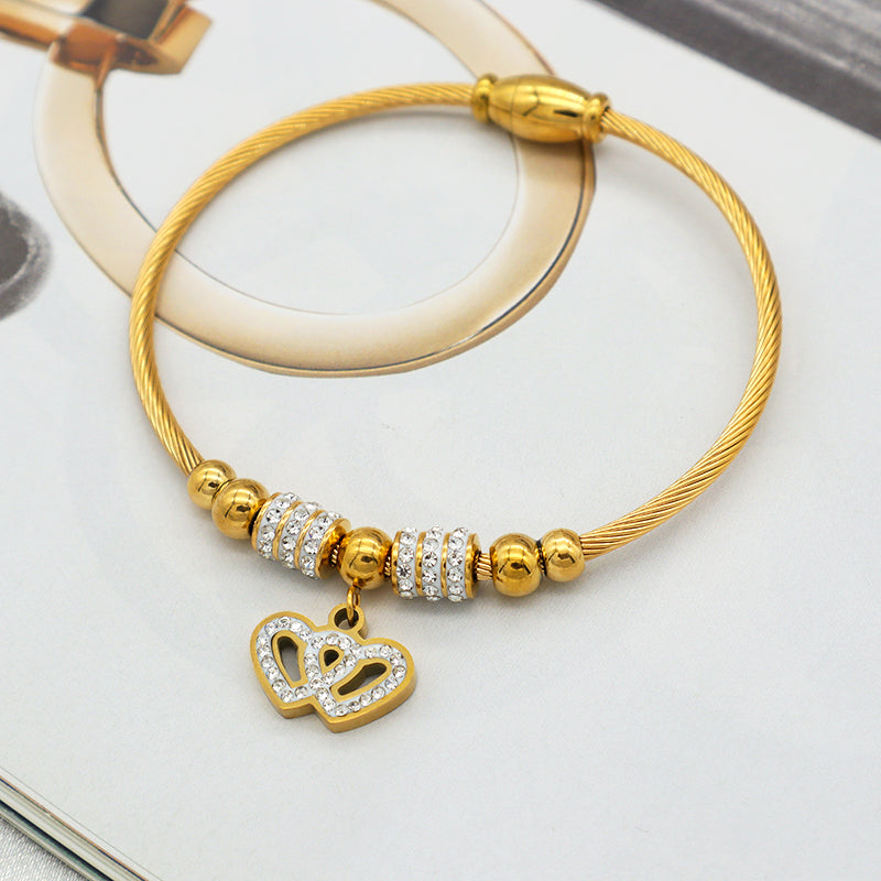 2023 women girl 18k gold plated stainless steel bangle charm bracelets
