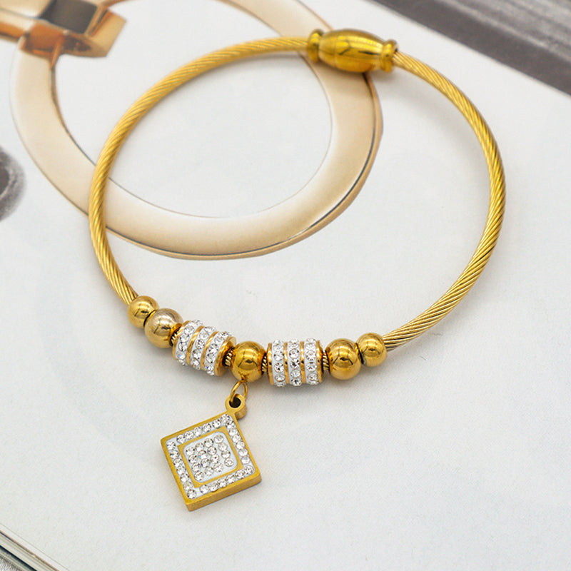 2023 women girl 18k gold plated stainless steel bangle charm bracelets