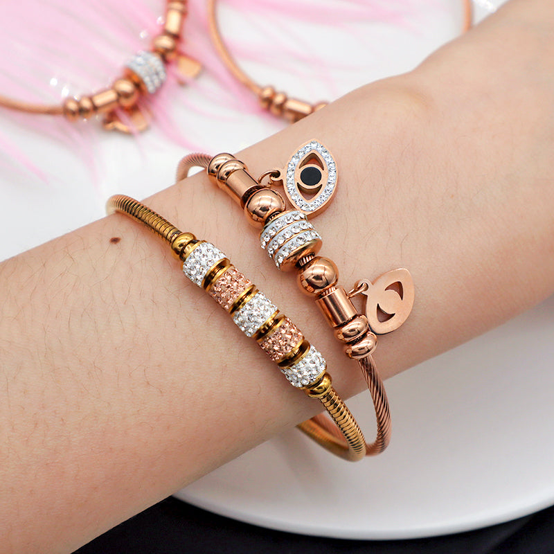 2023 trendy jewelry Women stainless steel bangle gold plated charm bracelet