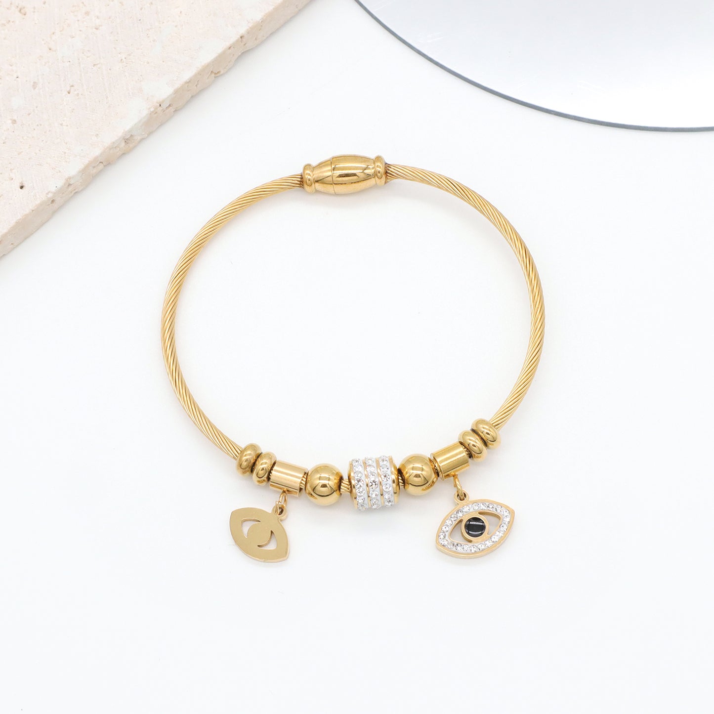 2023 trendy jewelry Women stainless steel bangle gold plated charm bracelet