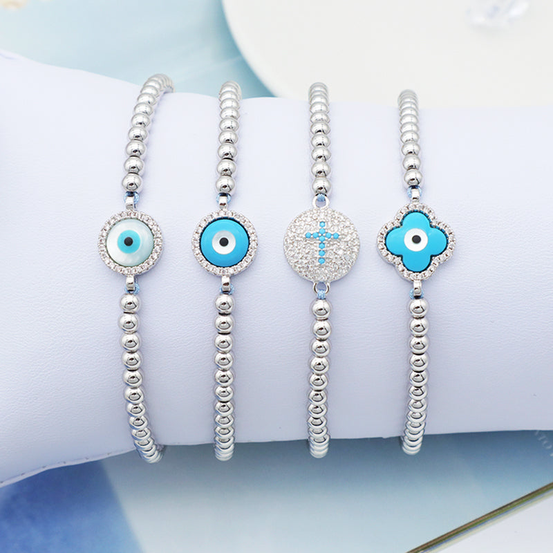 GOOD QUALITY 2023 new women jewelry rhodium evils eye charm beaded bracelet turkish evils eye