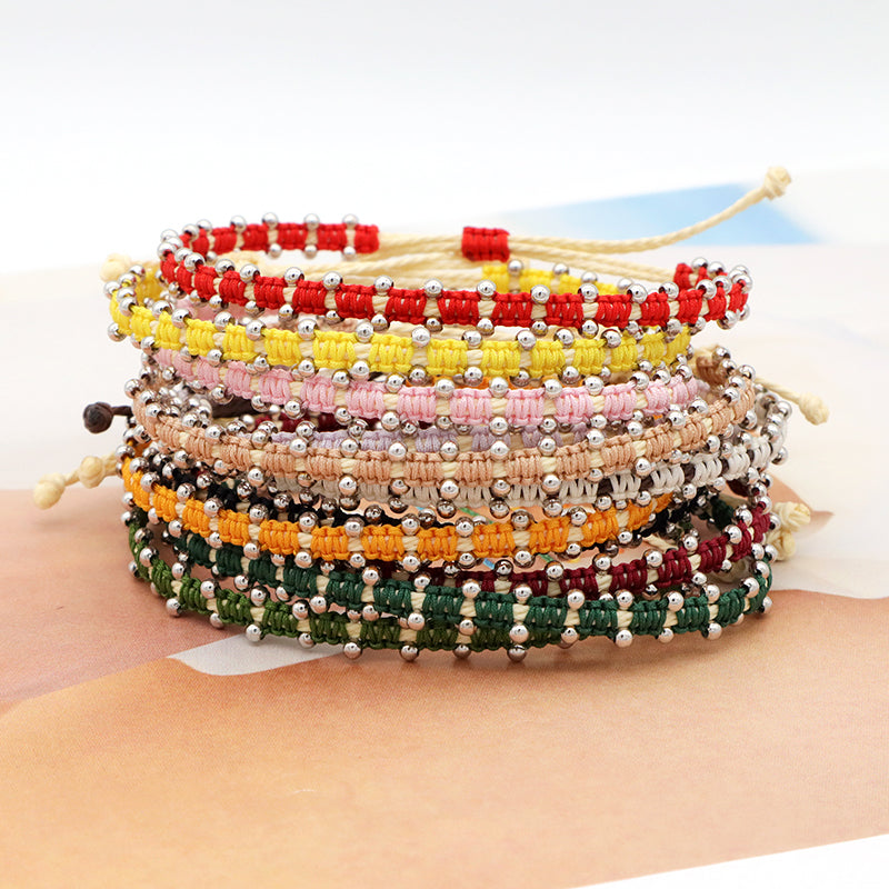 Custom wholesale 2022 spring colorful 2mm 925 sterling silver beads handmade lace two layer woven bracelet