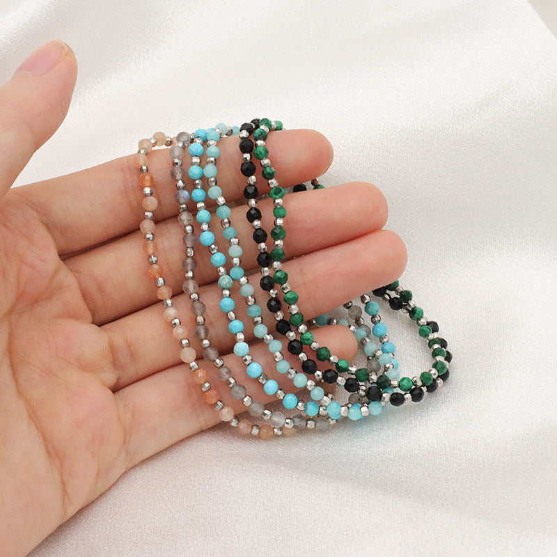 Custom Wholesale Handmade women girls kids OEM Various natural stone Beaded bracelets Bangle 925 silver beads bracelet jewelry