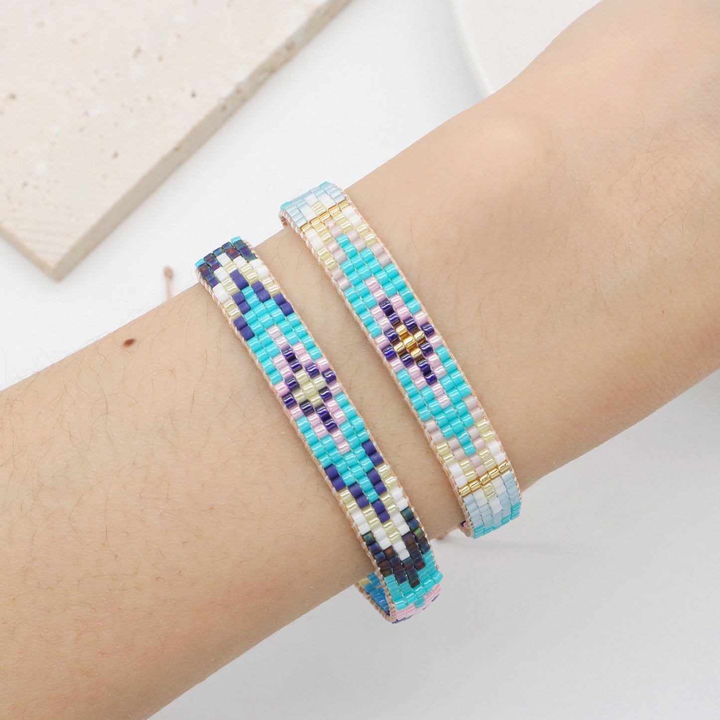Handmade Custom Pink Blue Purple Miyuki Seed Beads bracelet bangle adjustable Colorful Woven Miyuki Bracelet jewelry for Women