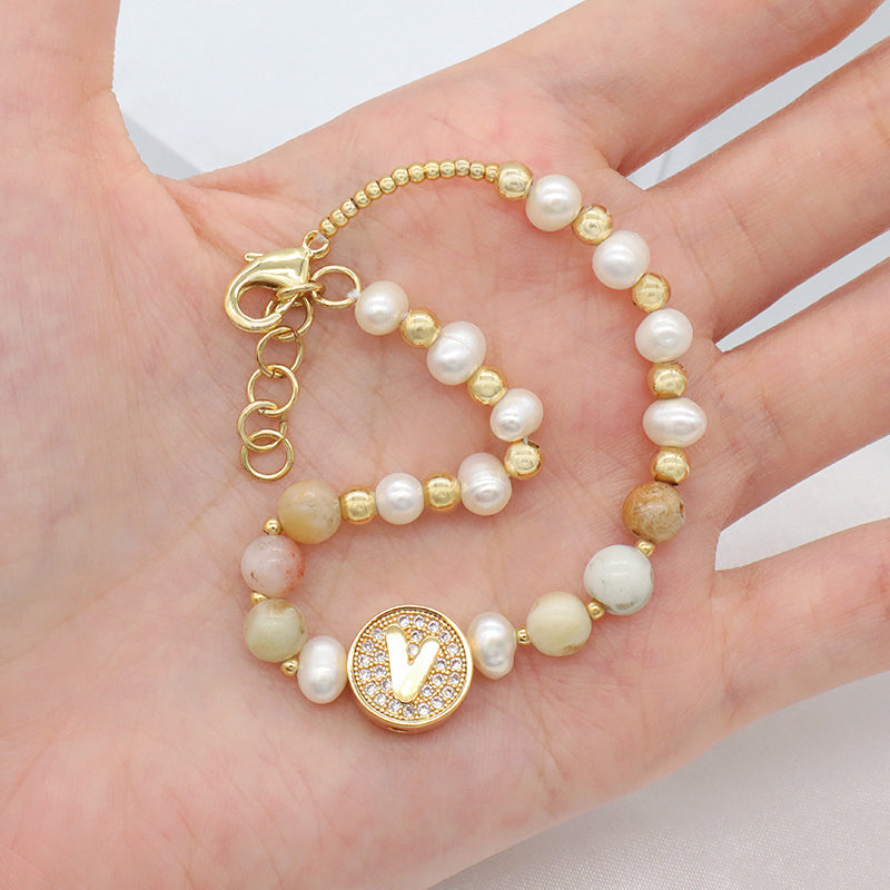New Arrival Custom Gold plated beaded Nature Stone bracelets jewelry Ajustable Handmade fresh water pearl bracelet For women