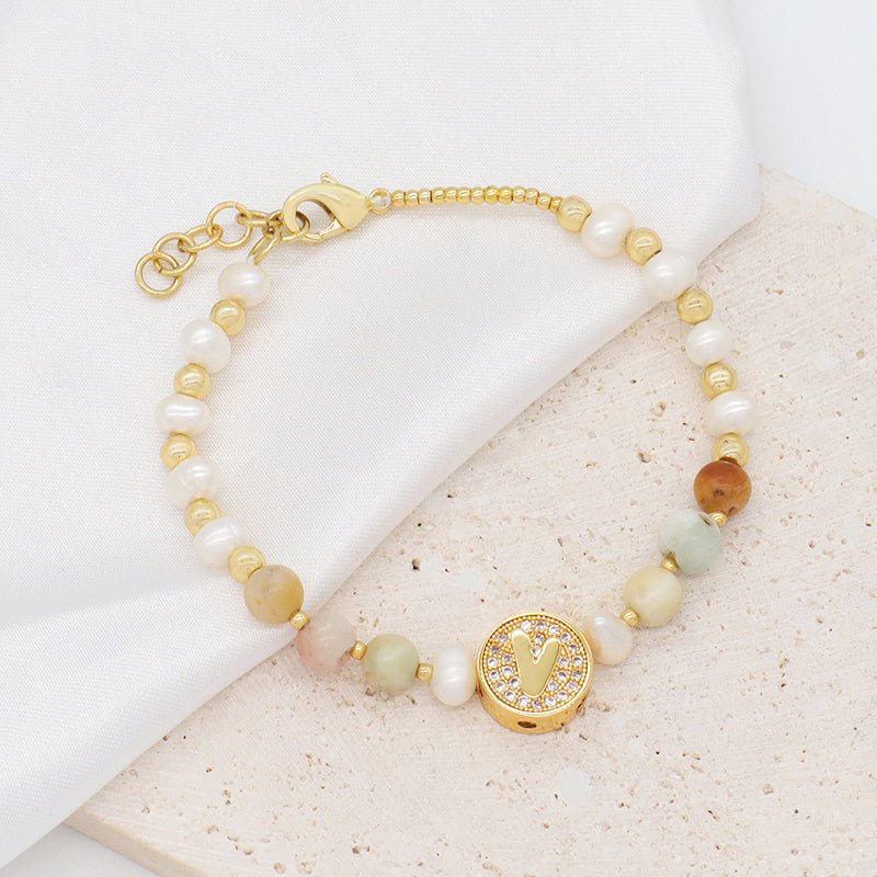 New Arrival Custom Gold plated beaded Nature Stone bracelets jewelry Ajustable Handmade fresh water pearl bracelet For women