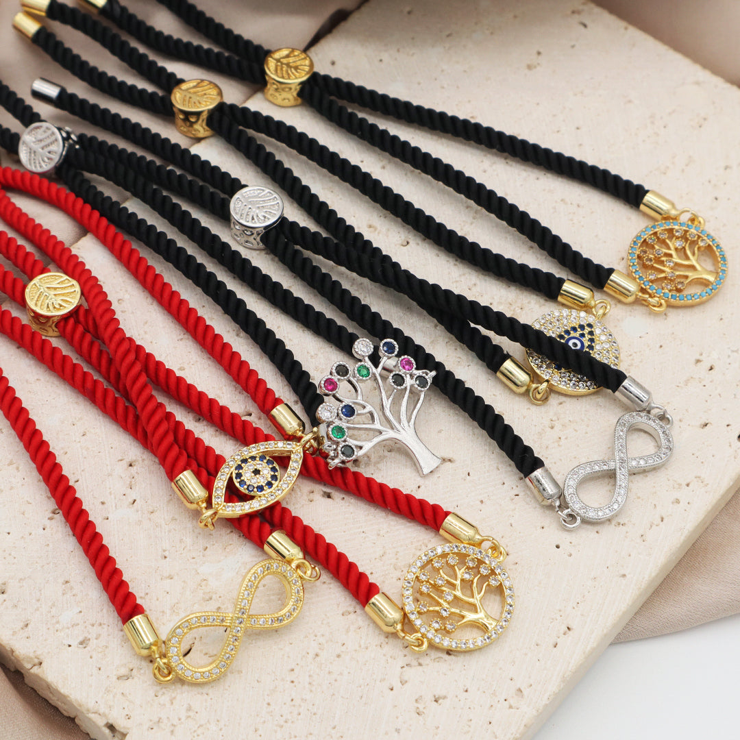 Wholesale Fashion Women Jewelry Factory Custom CZ Ajustable Gold Plated family Tree Turkish Evil eyes Charm bracelet
