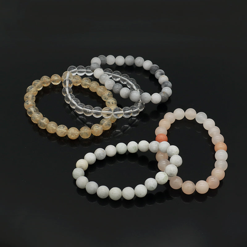 Custom OEM Handmade 8mm Clear Quartz Pink Aventurine Eagle Eye Agate Labradorite Gemstone Elastic Natural Stone Beads Bracelet