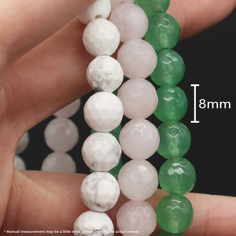 8mm Elastic Natural Stone Beads Custom Women Men Gift OEM Handmade Faceted White Howlite Green Aventurine Pink Quartz Bracelet