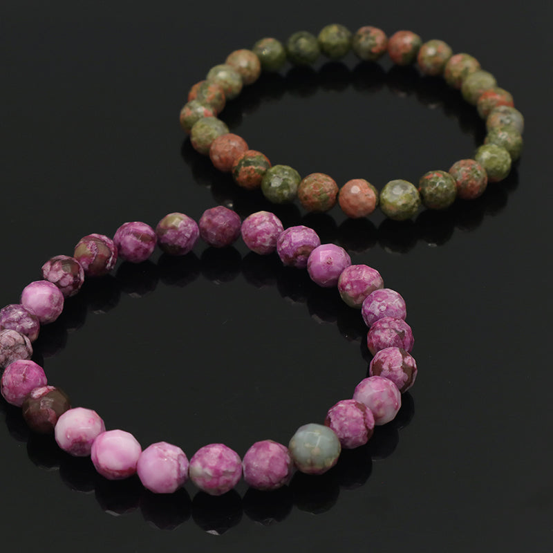Wholesale Manufacture Custom OEM Handmade Elastic Unakite Purple Stone 8mm Natural Stone Beads Bracelet For Women Men Gift