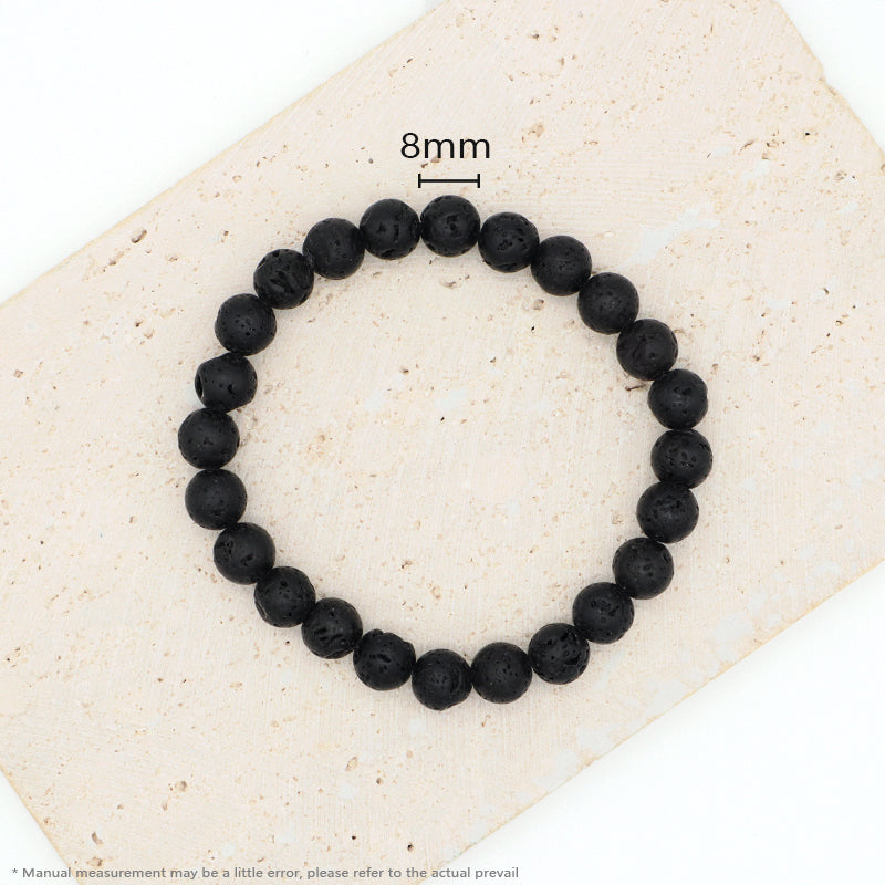Simple Design China Factory Manufacture Fashion Custom OEM 8mm Elastic Natural Stone Handmade Black Lave Beads Men Bracelet