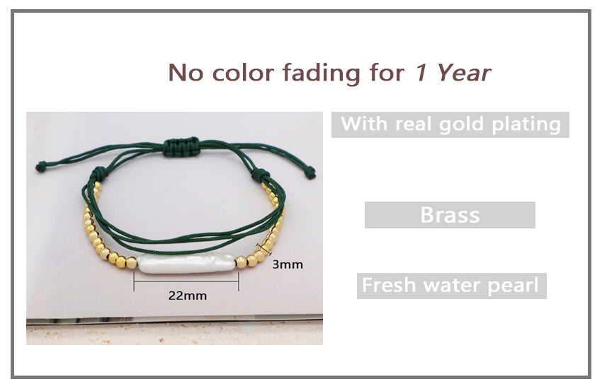 Factory Customized Women Jewelry Double Layer OEM fresh water pearl Charm Gold Plated 3mm brass beads Woven Handmade bracelet