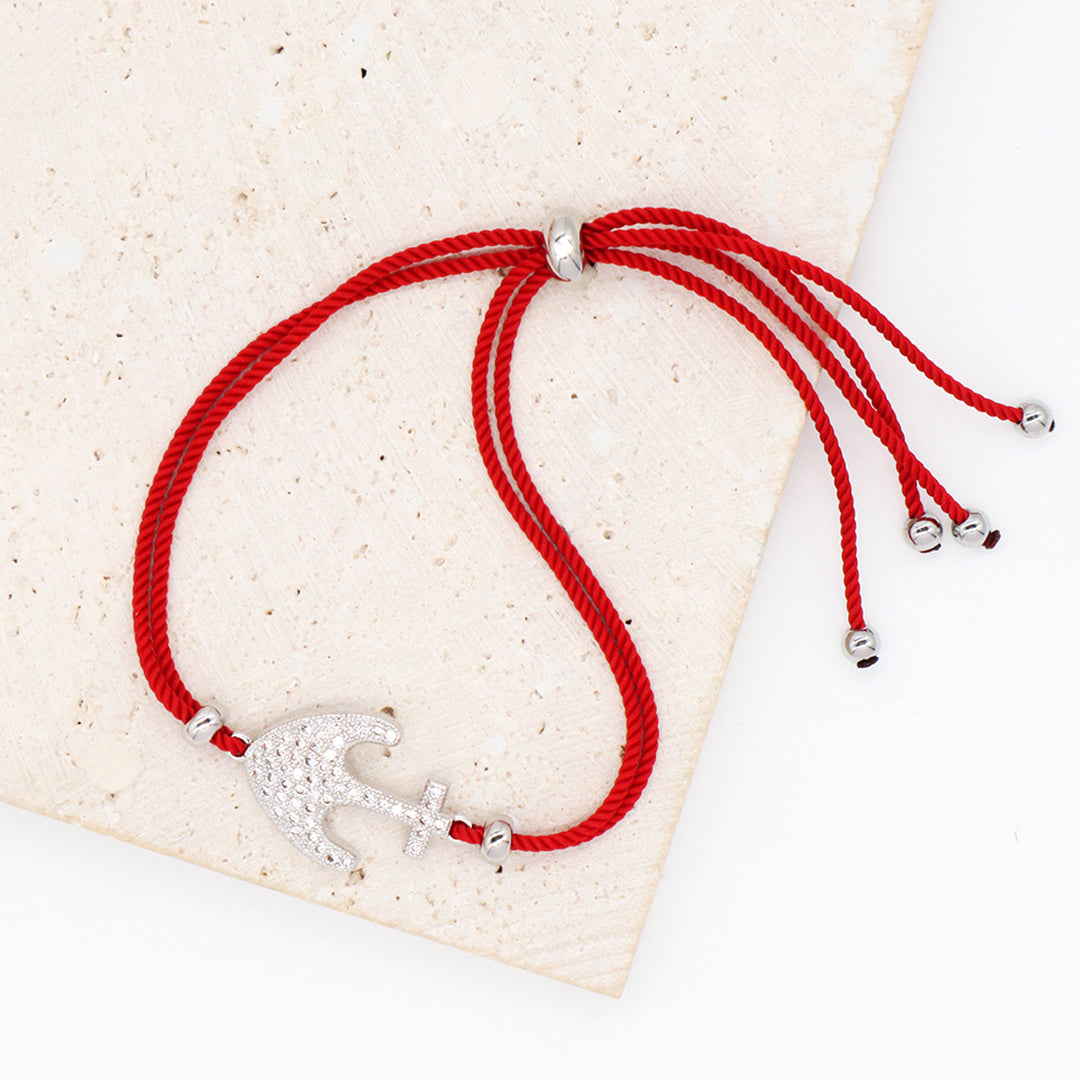 Wholesale OEM Manufacture Factory Customized ajustable Red Rope handmade Rhodium Plated anchor charm Bracelet For women girl