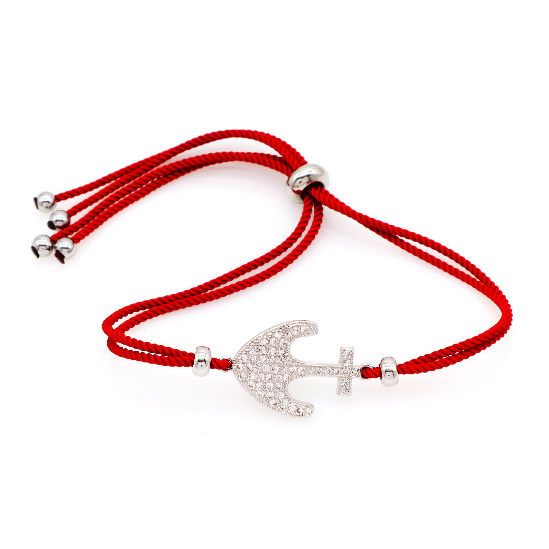 Wholesale OEM Manufacture Factory Customized ajustable Red Rope handmade Rhodium Plated anchor charm Bracelet For women girl
