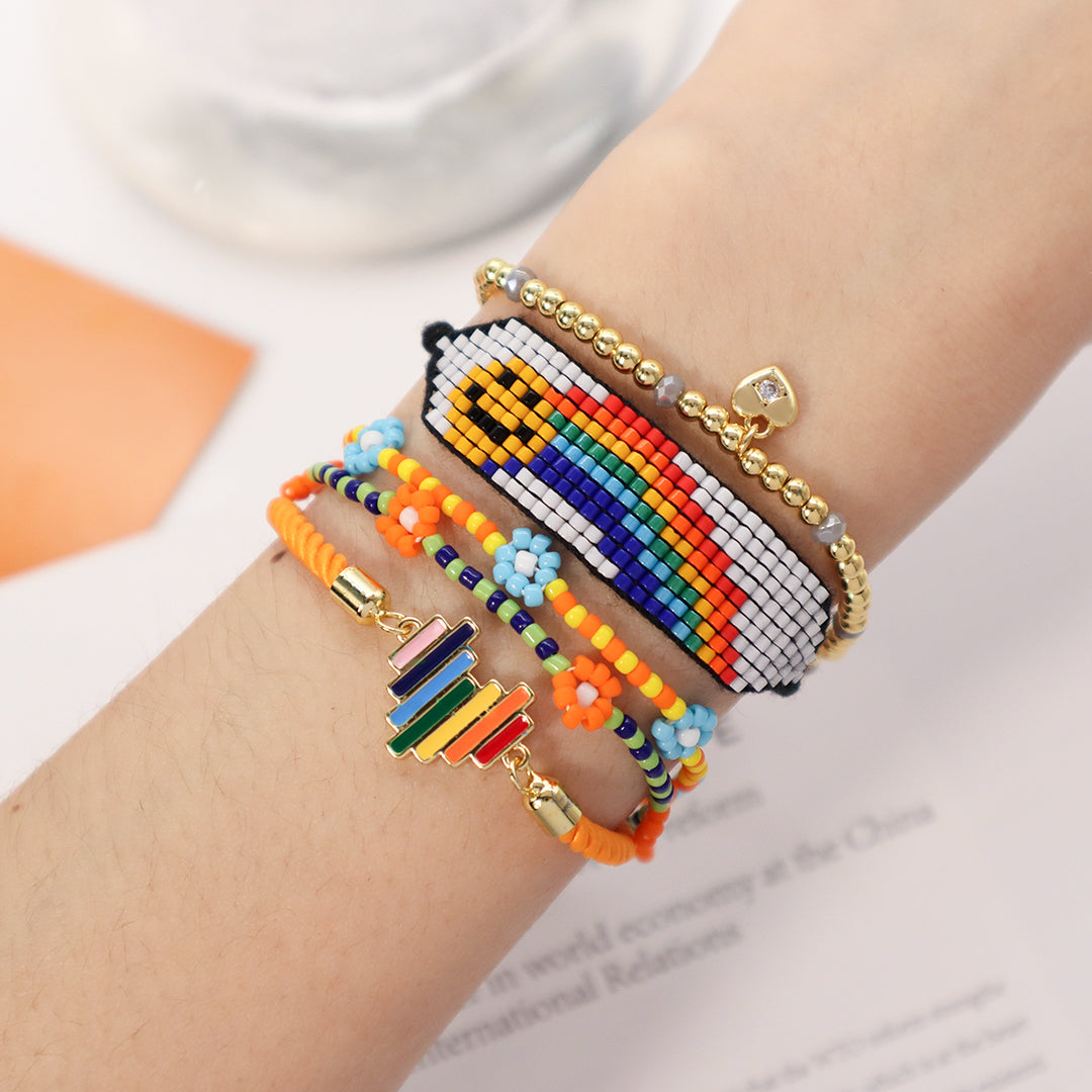 Wholesale Fashion Women China Factory Custom Manufacture Ajustable Rope Gold Plated Rainbow Color Enamel Heart Charm bracelet