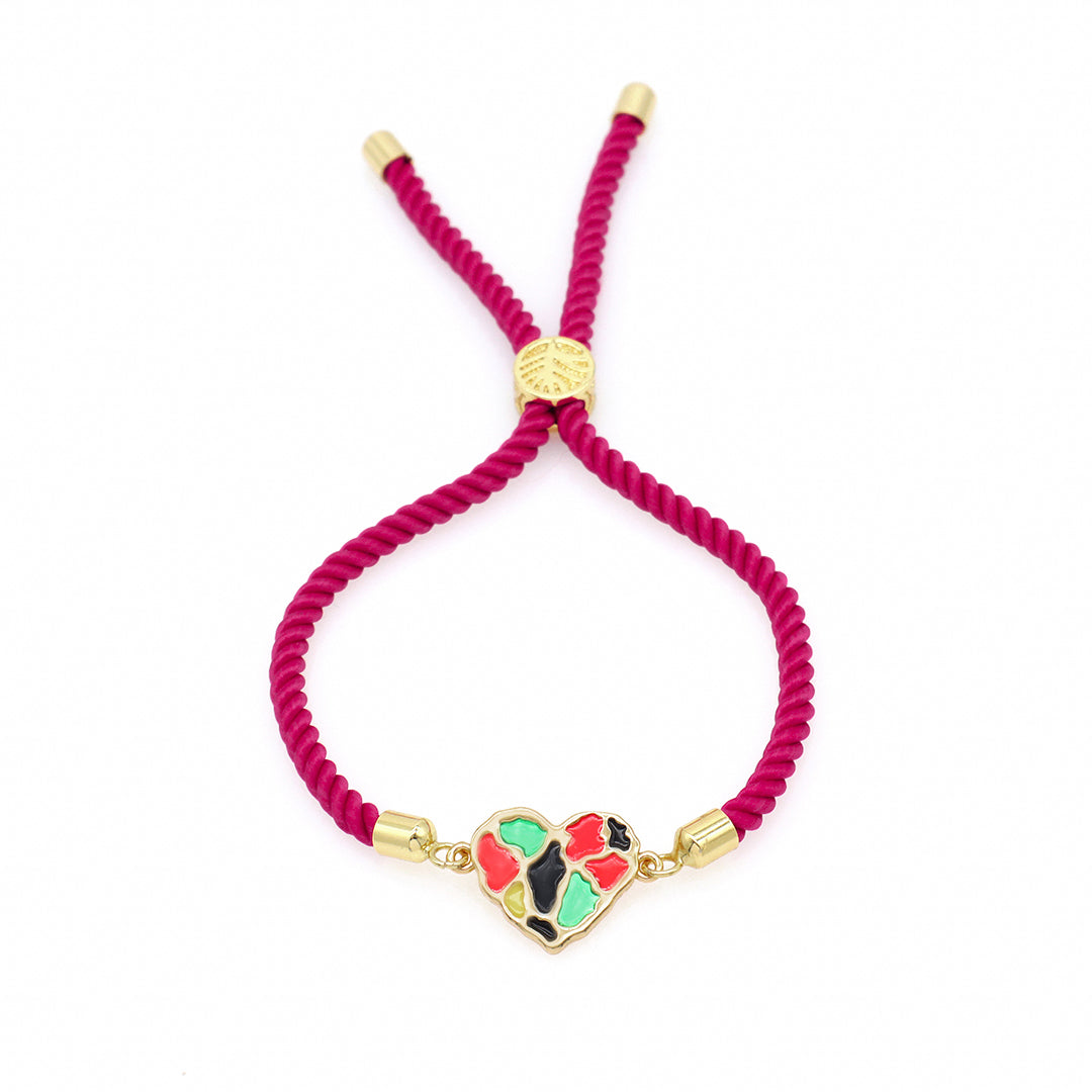 Wholesale Fashion Women China Factory Custom Manufacture Ajustable Rope Gold Plated Rainbow Color Enamel Heart Charm bracelet