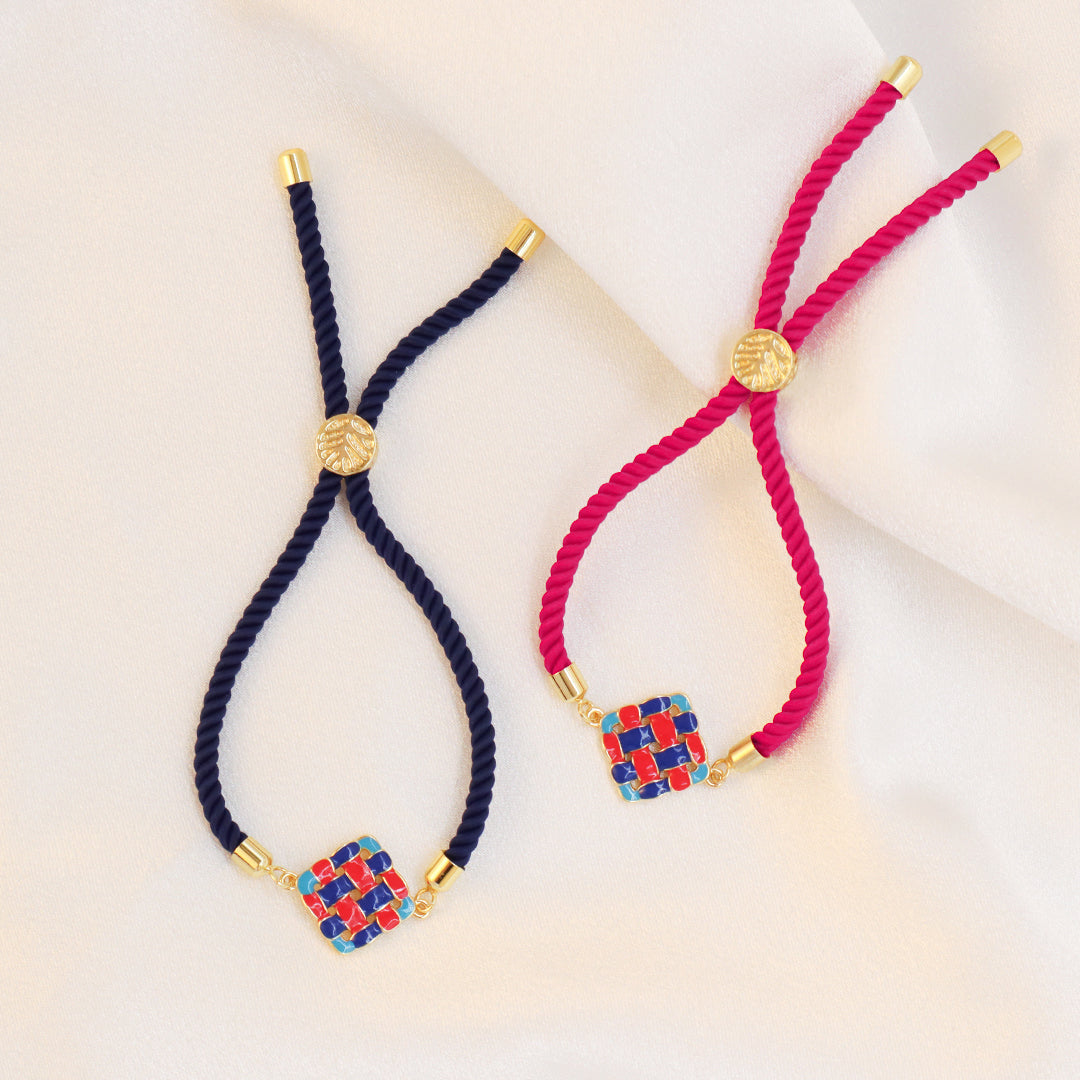 Ajustable Rope Fashion Women Customized Wholesale China Factory Gold Plated Red Blue Holloweed Out Square enamel Charm bracelet