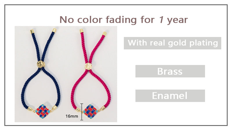 Ajustable Rope Fashion Women Customized Wholesale China Factory Gold Plated Red Blue Holloweed Out Square enamel Charm bracelet