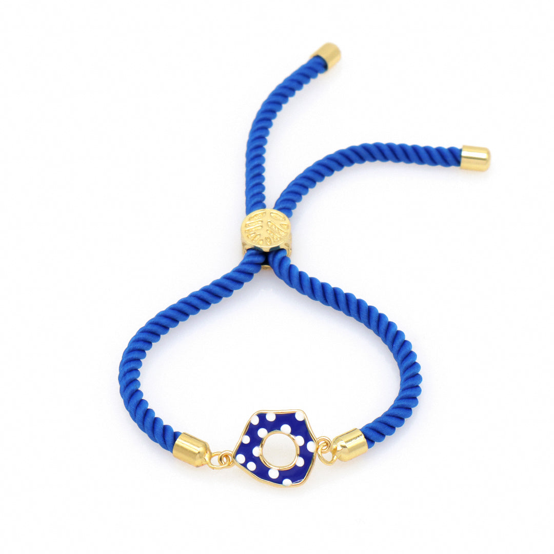 Factory Wholesale Various Women Custom Manufacture Blue Ajustable Rope Gold Plated Flower Bird White Dot Enamel Charm bracelet