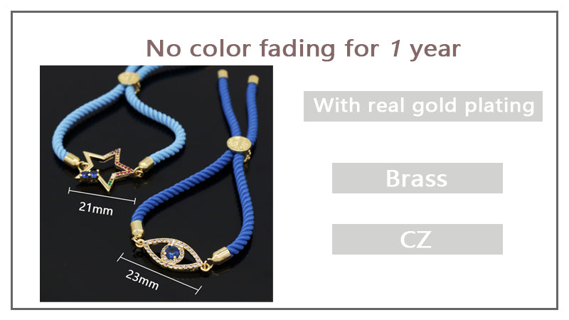 OEM Wholesale Custom Factory Women Blue Ajustable Rope CZ Star evil eyes Charm Bracelet Gold Plated Turkish evil eyes bracelet
