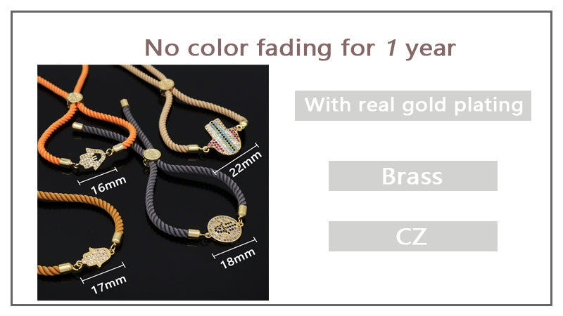 Custom Factory Wholesale Ajustable Orange Grey Rope Eye Hand Charm Jewelry CZ Gold Plated hamsa hand bracelet for Women Gift