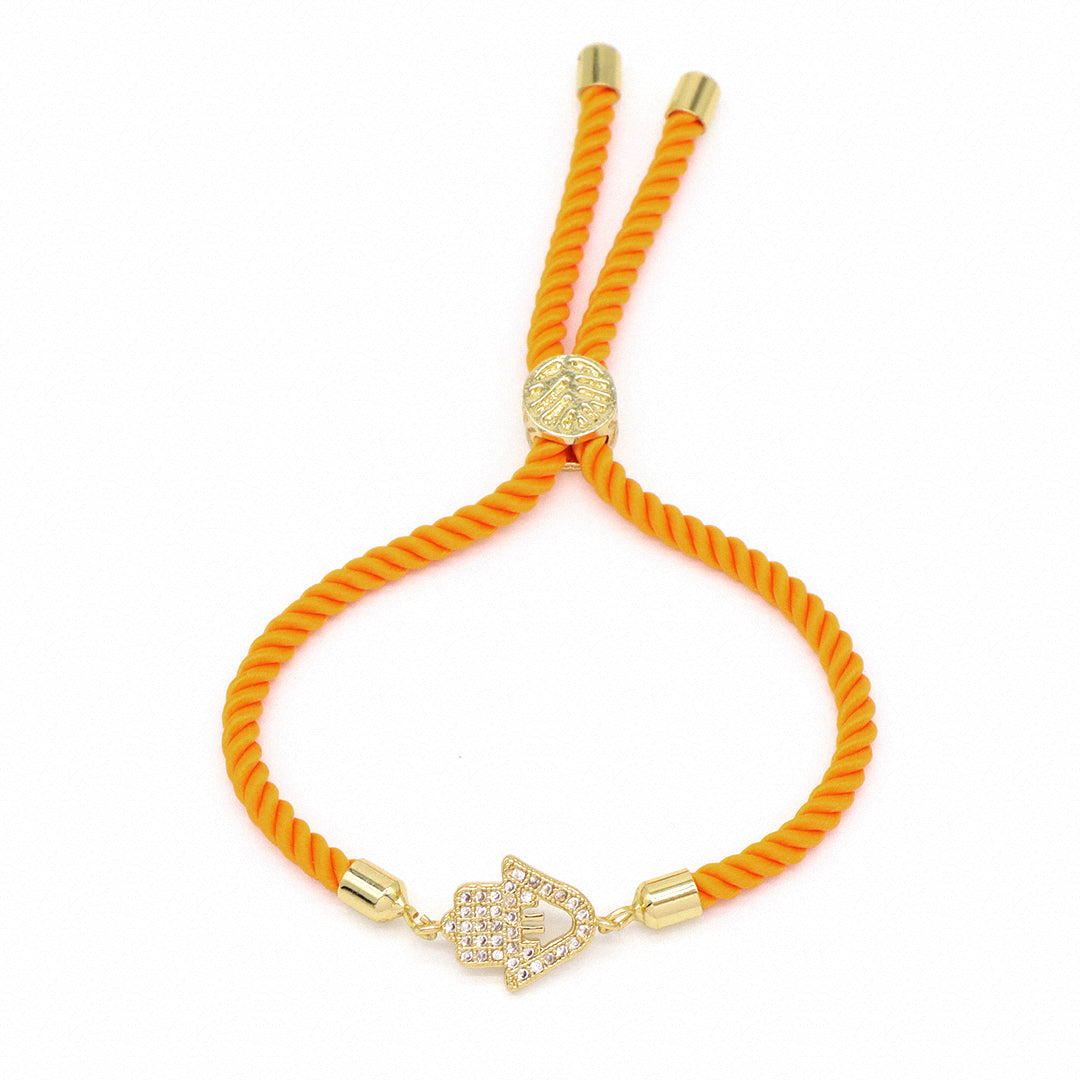 Custom Factory Wholesale Ajustable Orange Grey Rope Eye Hand Charm Jewelry CZ Gold Plated hamsa hand bracelet for Women Gift