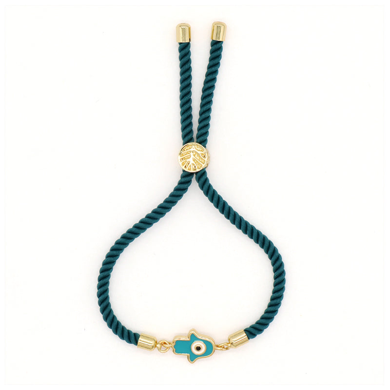 Custom Factory Wholesale Ajustable Orange Grey Rope Eye Hand Charm Jewelry CZ Gold Plated hamsa hand bracelet for Women Gift