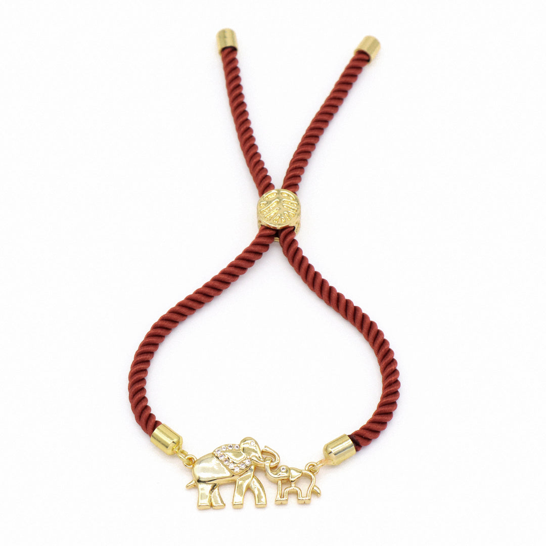 Mother Gift Jewelry Custom Factory Wholesale Gold Mom Baby elephant charm Ajustable Rope CZ Gold Plated elephant bracelet