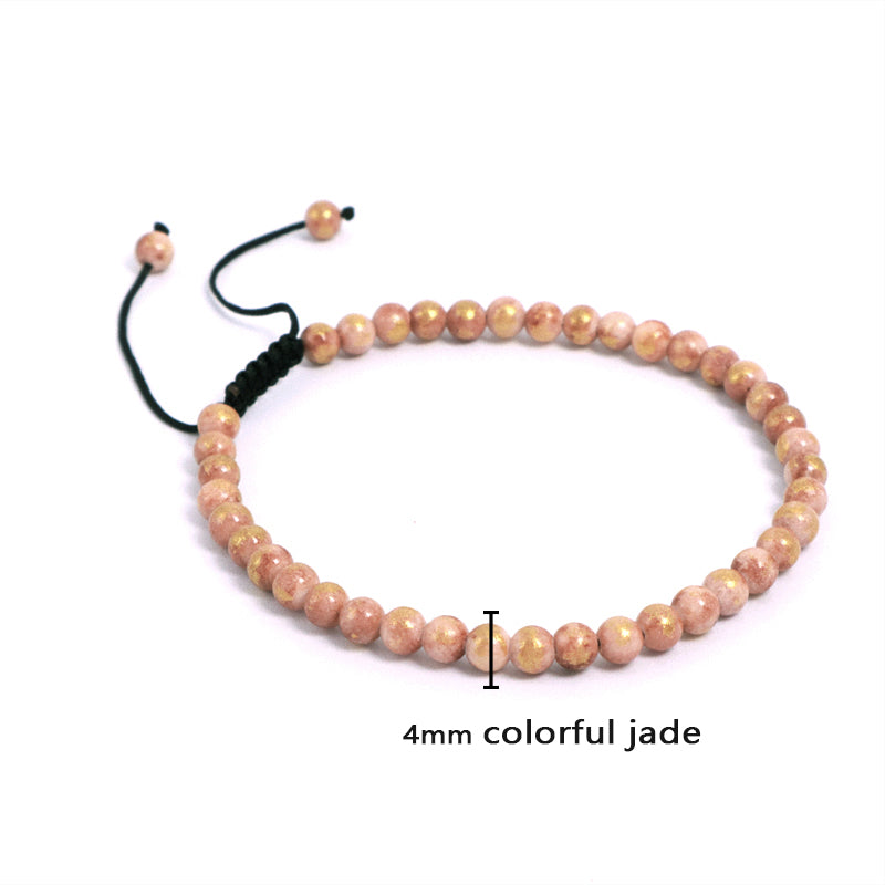 Wholesale New Fashion Custom Handmade Woven Natural Small Cute 4mm Colorful Jade Beads Macrame Adjustable Bracelet For Women