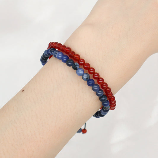 Natural Stone Customized Handmade Red Agate Blue-vein Stone Beads Braided Friendship Macrame Adjustable Bracelet Women Jewelry