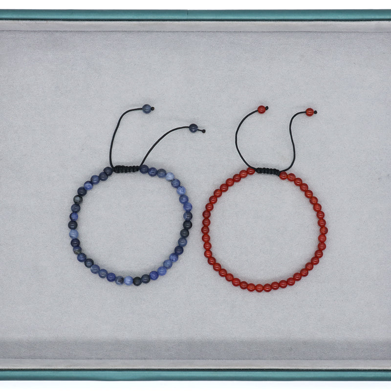 Natural Stone Customized Handmade Red Agate Blue-vein Stone Beads Braided Friendship Macrame Adjustable Bracelet Women Jewelry