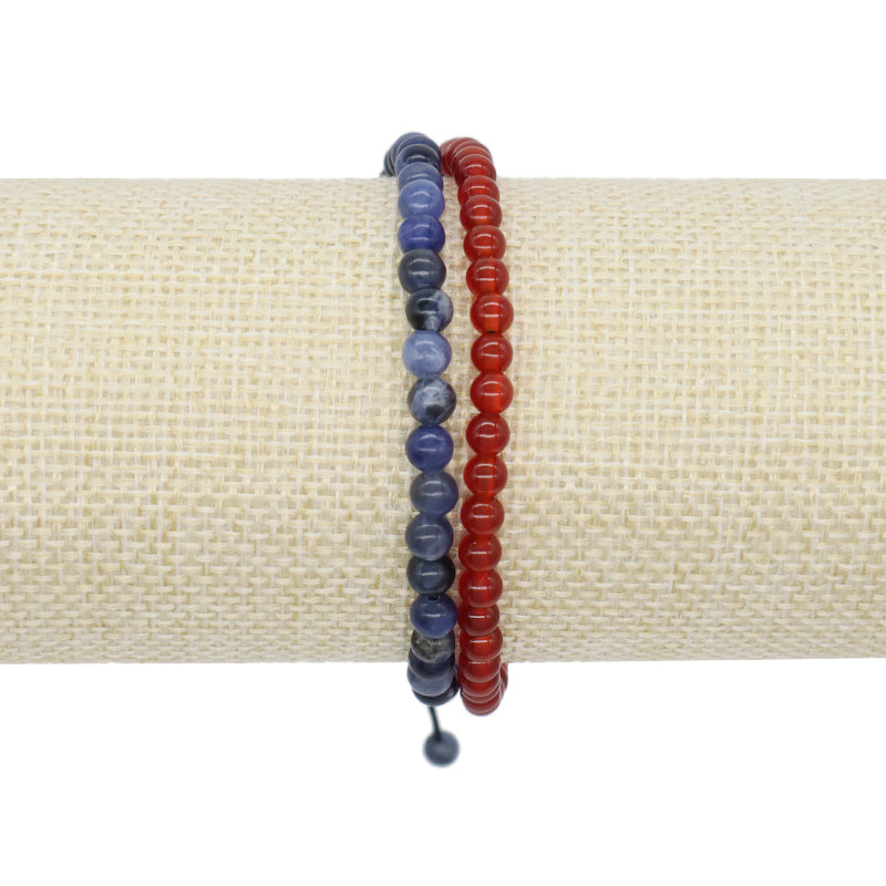 Natural Stone Customized Handmade Red Agate Blue-vein Stone Beads Braided Friendship Macrame Adjustable Bracelet Women Jewelry