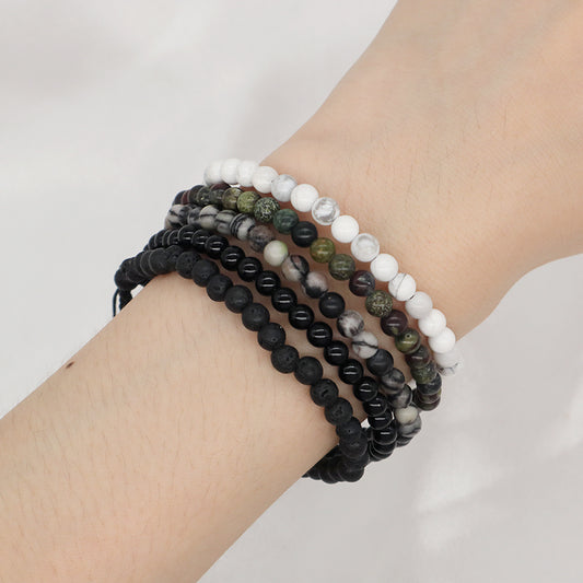 Wholesale Handmade Custom 4mm Gemstone Black Onyx Beads Bracelet Natural Woven Macrame black lava stone Bracelet For Women Men