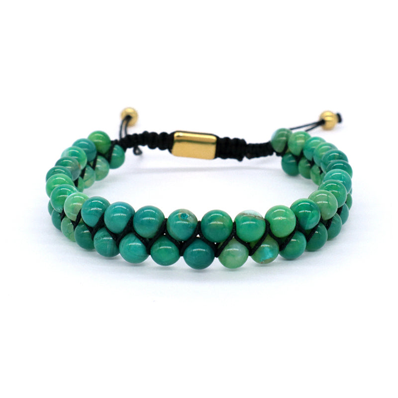 OEM Handmade Wholesale Customized Stainless Steel Logo 6mm Natural Colorful Jade Agate Pine Bead Macrame Double Layer Bracelet