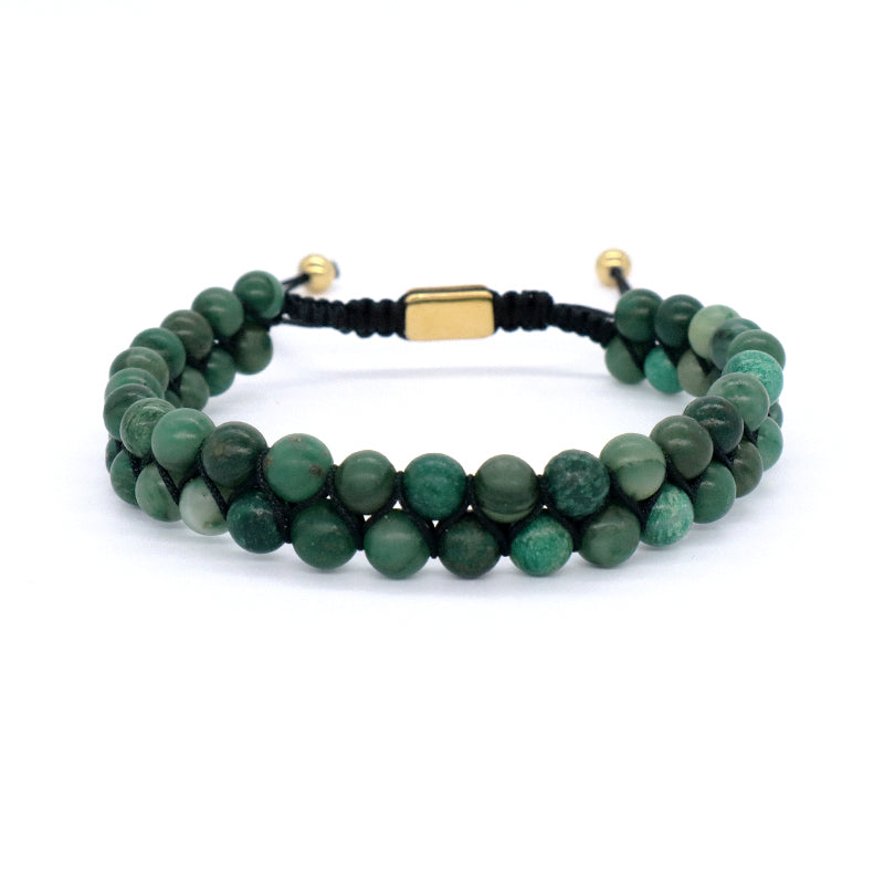 OEM Handmade Wholesale Customized Stainless Steel Logo 6mm Natural Colorful Jade Agate Pine Bead Macrame Double Layer Bracelet
