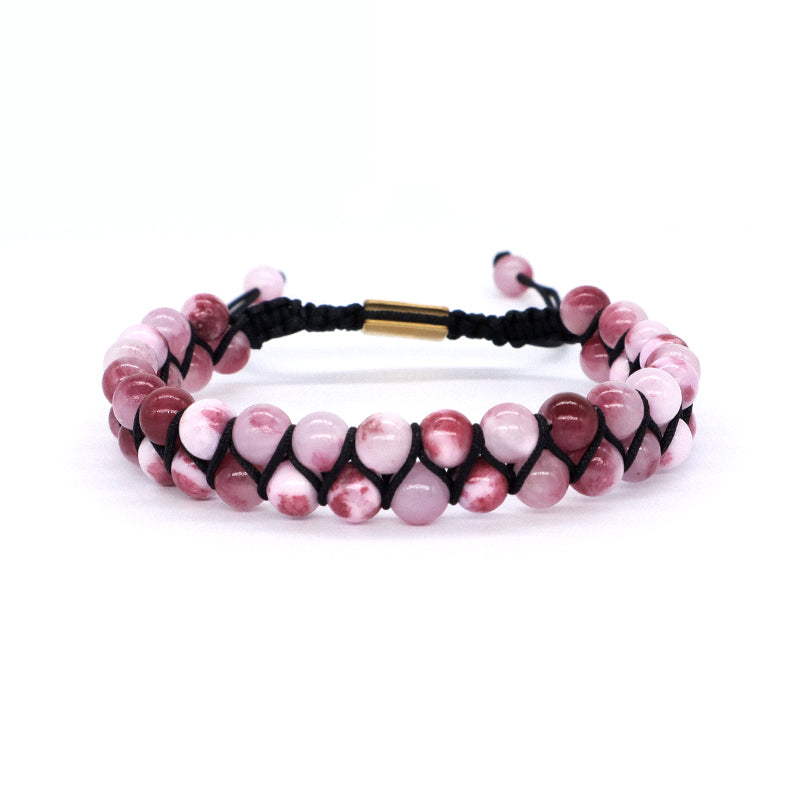 High Quality Double Layer Natural Stone 6mm Colorful Jade Beads Stainless Steel Logo Custom Woven Macrame Bracelet For Men Women