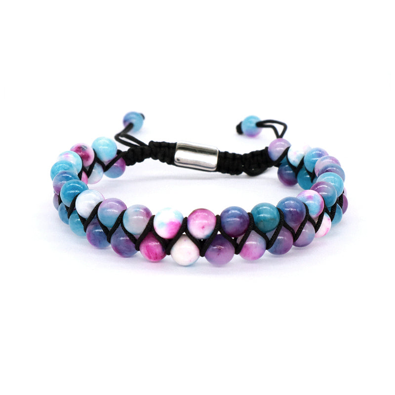 High Quality Double Layer Natural Stone 6mm Colorful Jade Beads Stainless Steel Logo Custom Woven Macrame Bracelet For Men Women