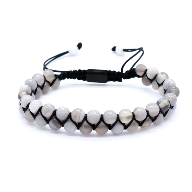 Fashion Classic Design Natural Stone Handmade Woven Cord Custom 6mm Colorful Jade Beads Double Layer Macrame Friendship Bracelet