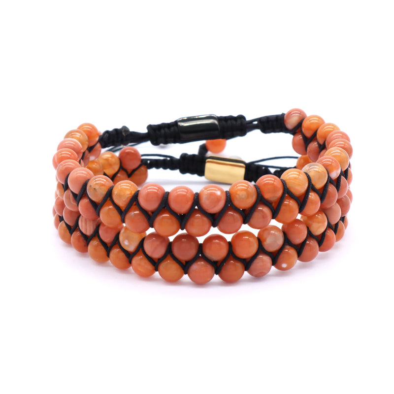Customized Stainless Steel Logo Women Men Double Layer Natural Stone Handmade Woven Cord Macrame 6mm Colorful Jade Bead Bracelet