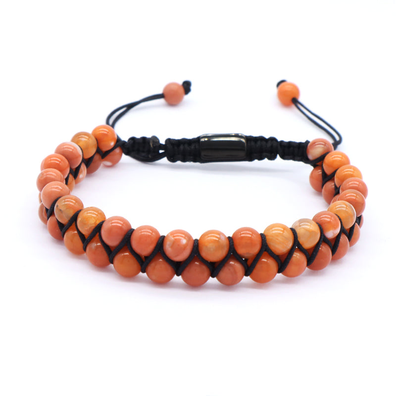 Customized Stainless Steel Logo Women Men Double Layer Natural Stone Handmade Woven Cord Macrame 6mm Colorful Jade Bead Bracelet