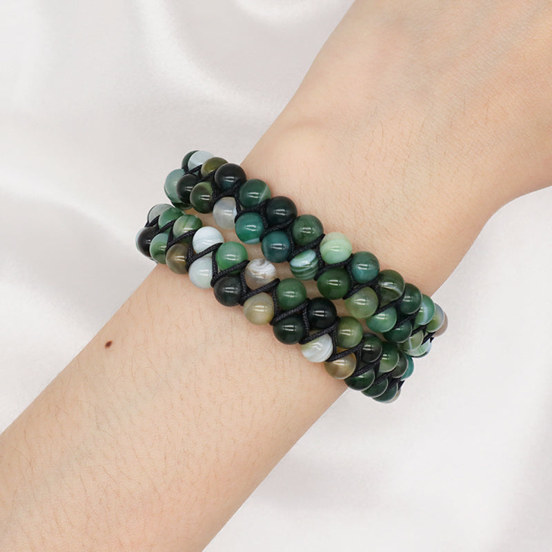 New Custom Stainless Steel Logo Natural Stone Handmade Braided 6mm Colorful Jade Beads Macrame Friendship Bracelets Women Men