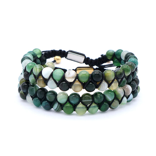 New Custom Stainless Steel Logo Natural Stone Handmade Braided 6mm Colorful Jade Beads Macrame Friendship Bracelets Women Men